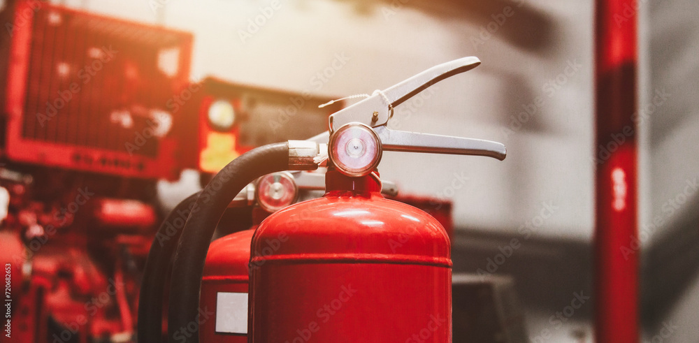 Engineer check fire suppression system,check fire extinguisher tank in the fire control room for safety