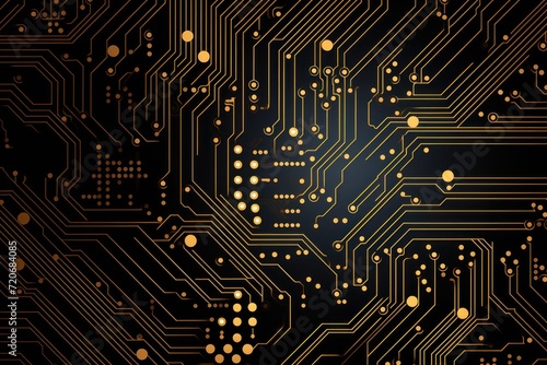 Computer technology vector illustration with gold circuit board background pattern
