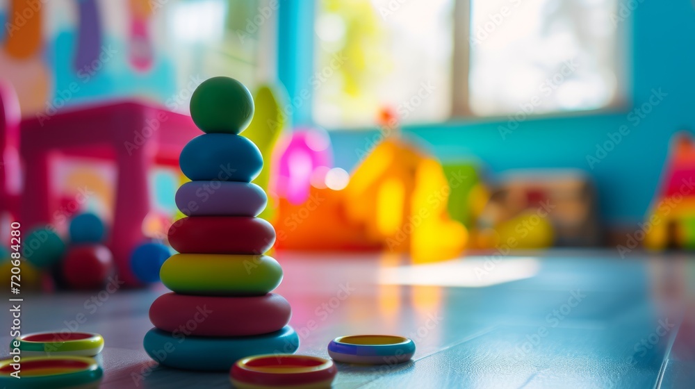 Obraz premium Colorful Stacking Rings Toy in Playroom