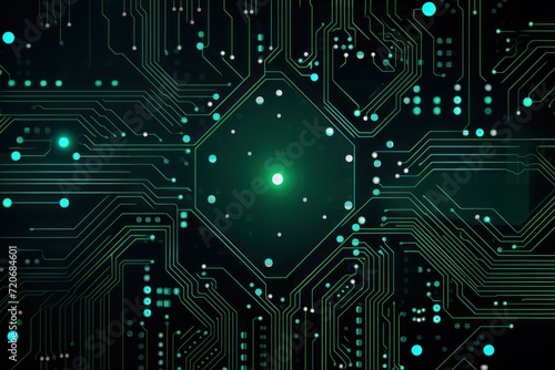 Computer technology vector illustration with emerald circuit board background