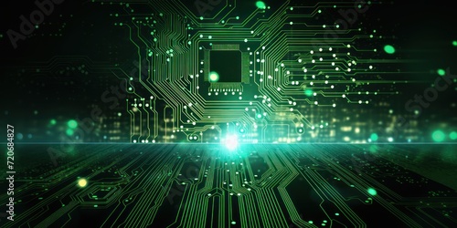 Computer technology vector illustration with emerald circuit board background