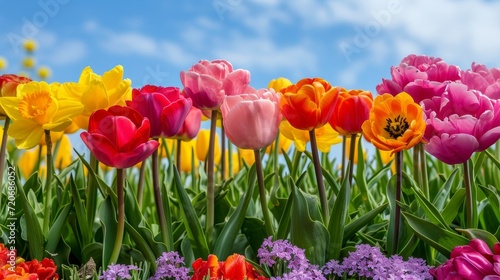 Vibrant Spring Blooms Basking in Sunlight  banner