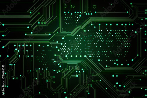 Computer technology vector illustration with green circuit board background pattern