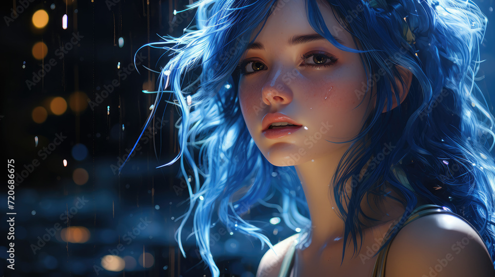 a portrait of a girl with blue hair a portrait of a girl with blue hair