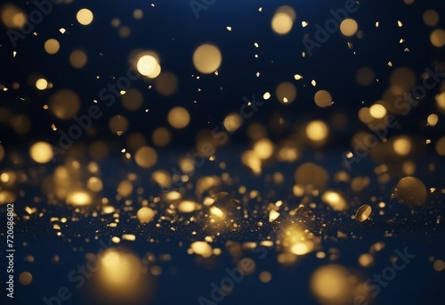 Abstract background with Dark blue and gold particle Christmas Golden light shine particles bokeh on