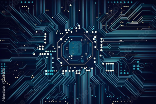 Computer technology vector illustration with indigo circuit board background pattern