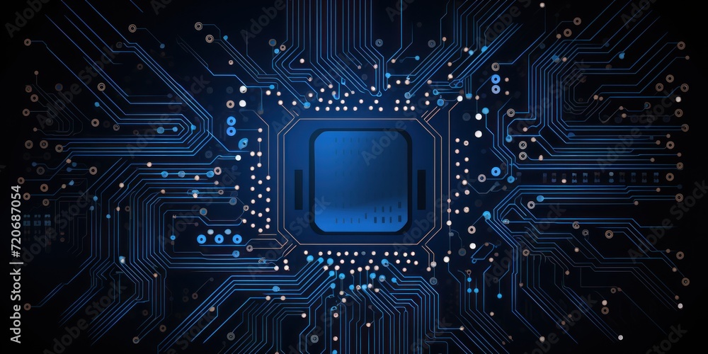 Computer technology vector illustration with indigo circuit board background pattern