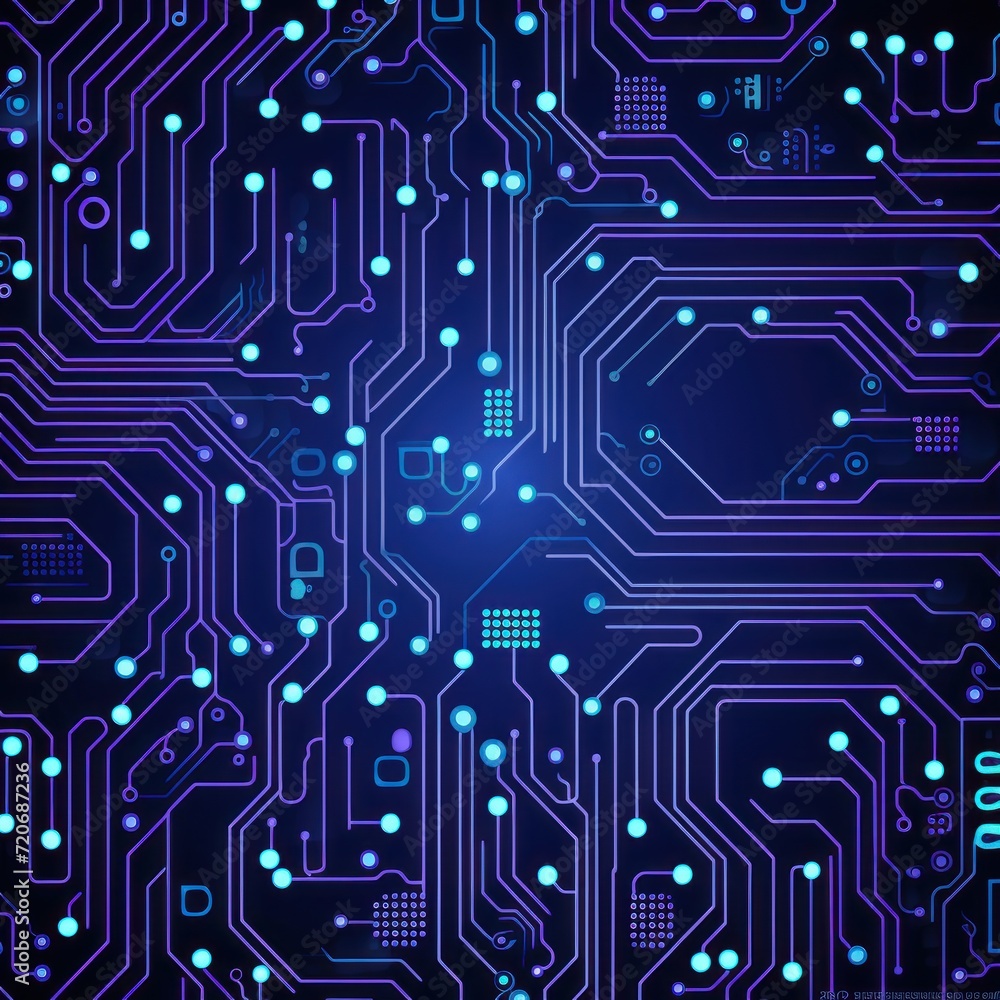 Computer technology vector illustration with indigo circuit board background pattern