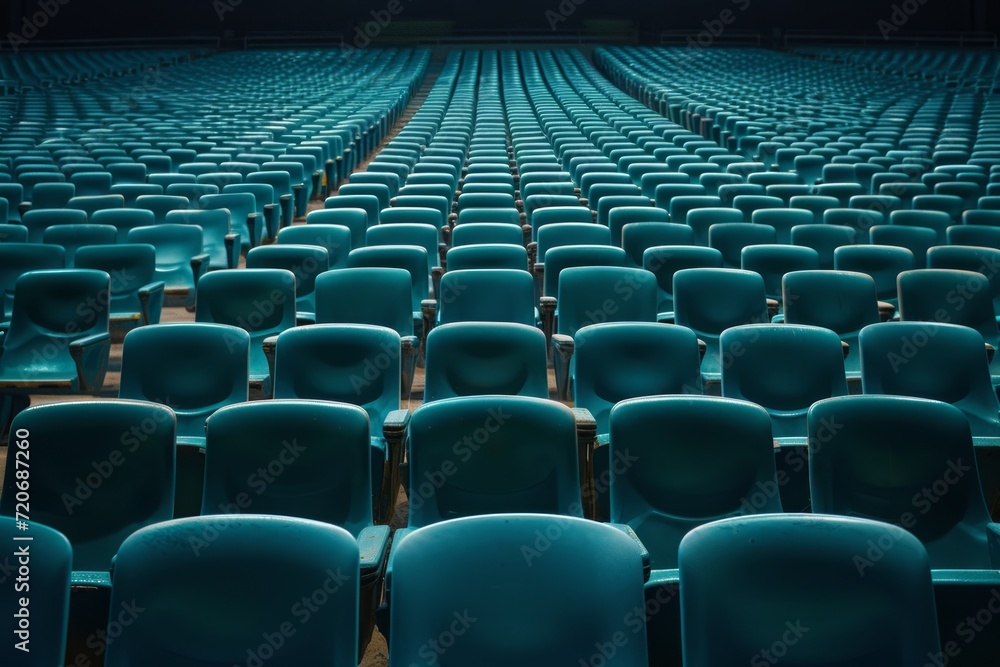 Obraz premium Empty Blue Stadium Seats, Sports Venue