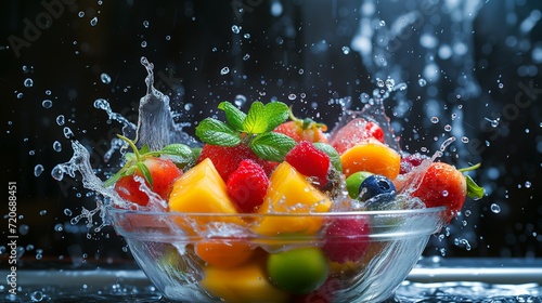 Splash of Freshness: Fruit Salad in Water Splash