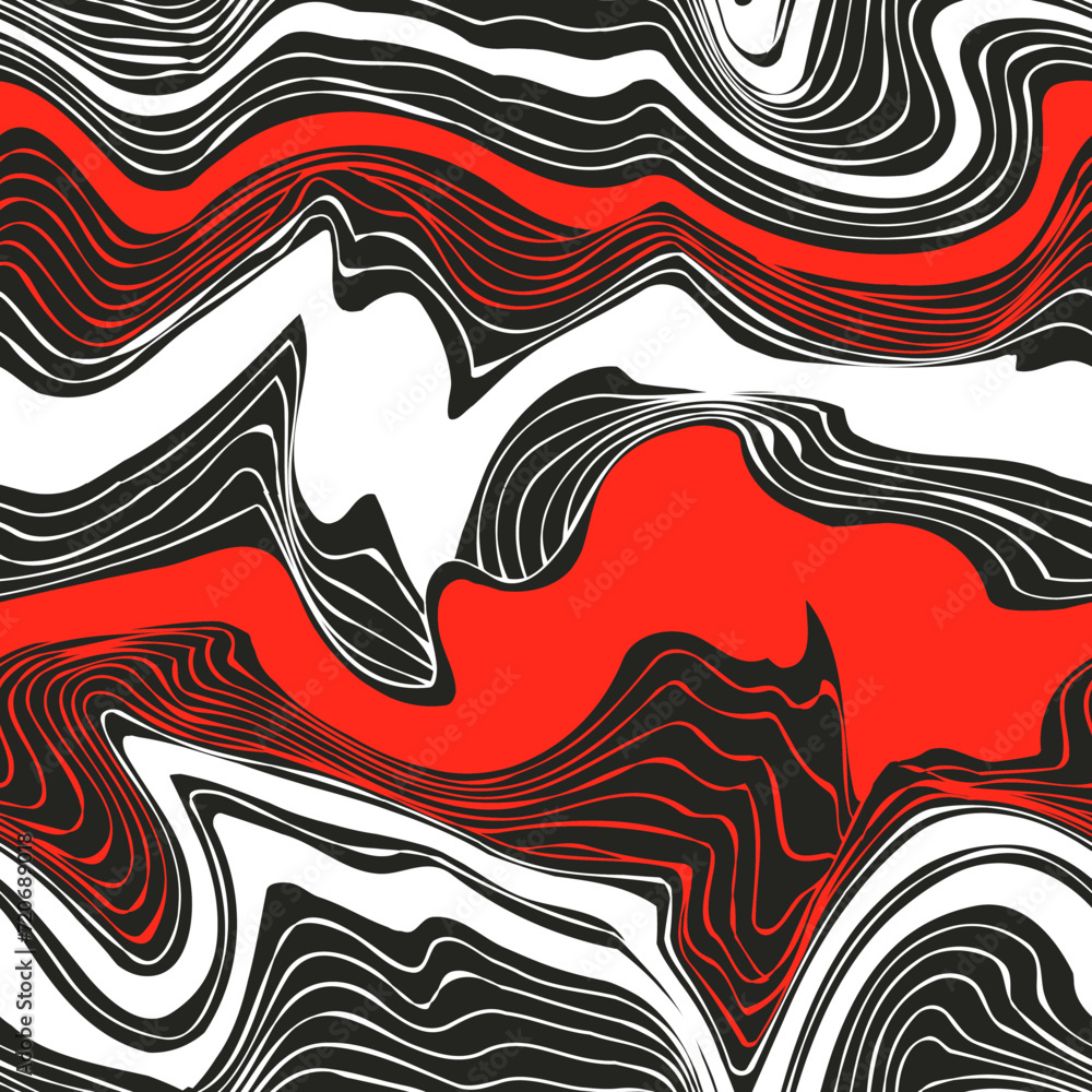 Obraz premium Red and black colour wavy geometric seamless pattern