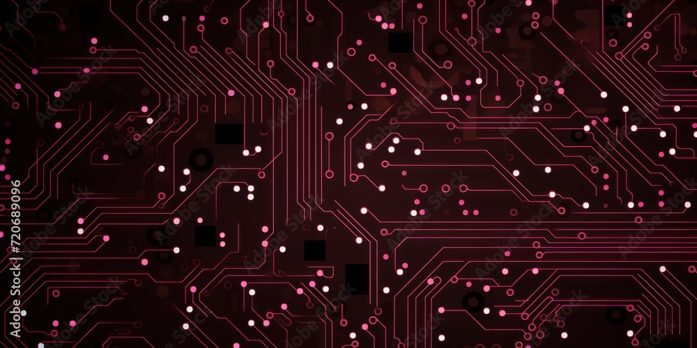 Computer technology vector illustration with maroon circuit board background pattern
