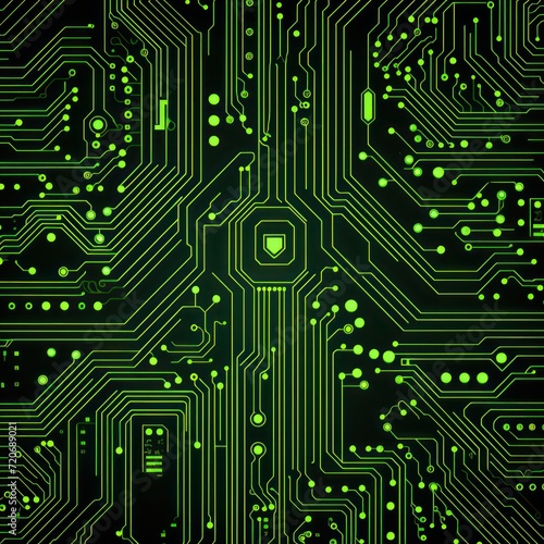 Computer technology vector illustration with lime circuit board background pattern