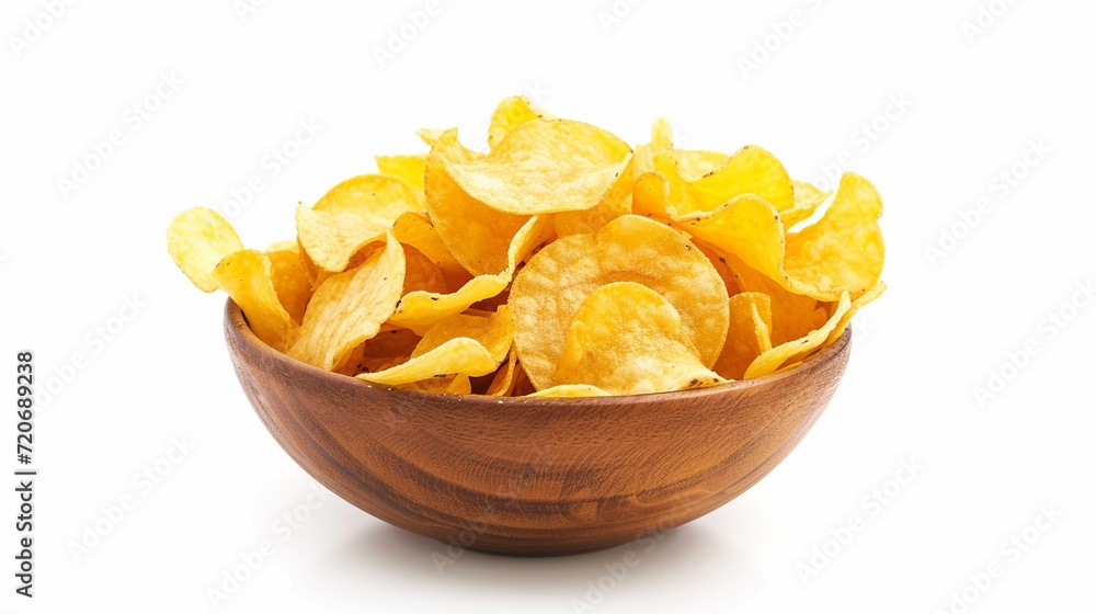 Bowl full of decicious potato chips isolated on white background. Bowl full of decicious potato chips isolated on white background.
