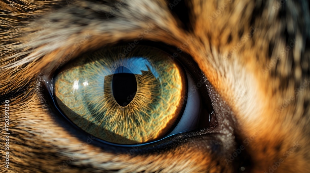 Close-up of the cat's eyes. Pupil and iris. A bright, beautiful look.