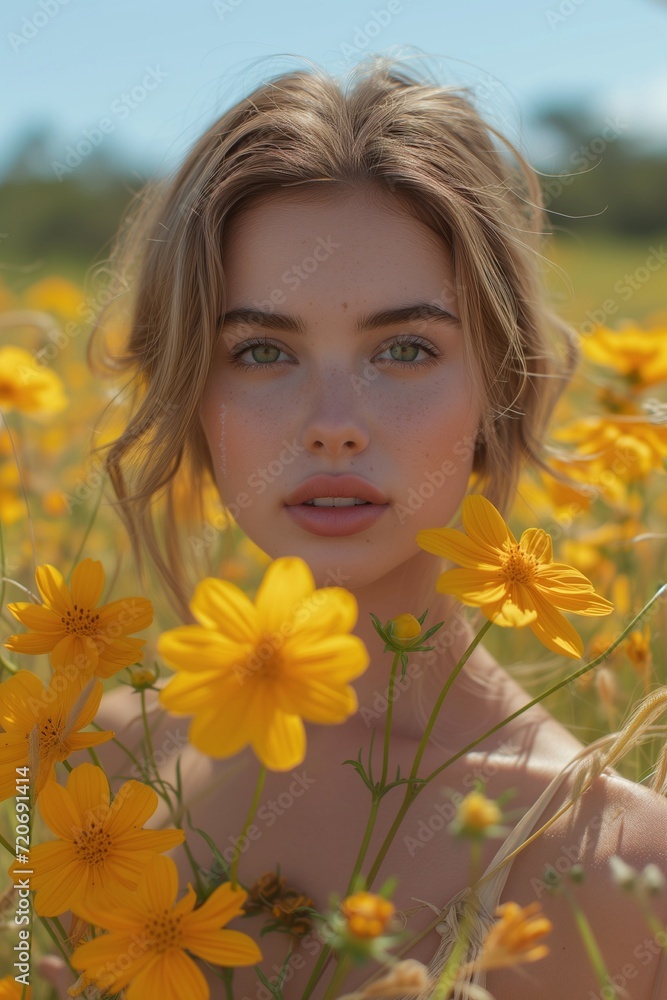Young Caucasian Woman Holding Yellow Flower Bouquet Young Caucasian Woman Holding Yellow Flower Bouquet