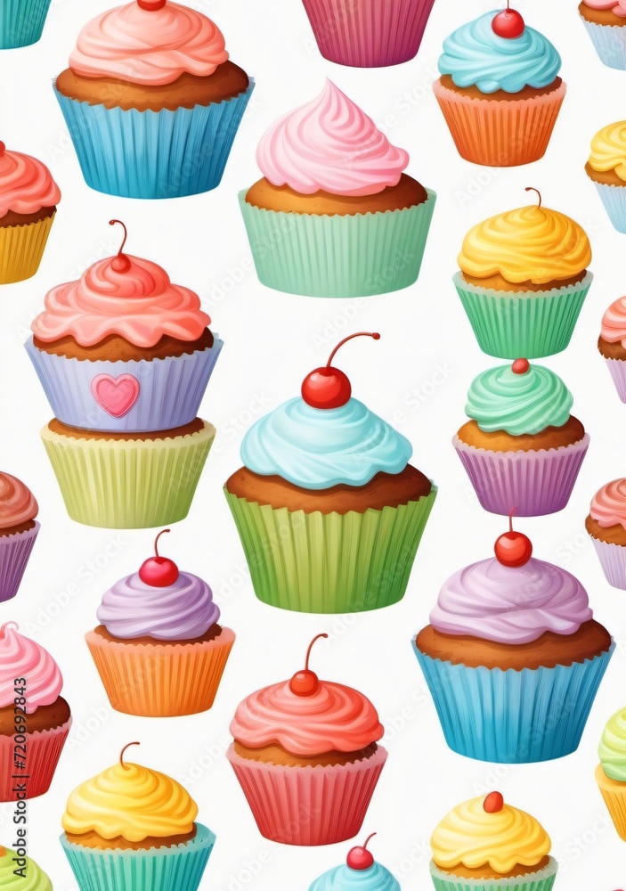 Childrens Illustration Of Cupcake Muffin With Icing Frosting On White Background Cutout. Png File. Many Assorted Different Flavour. Mockup Template For Artwork Design Childrens Illustration Of Cupcake Muffin With Icing Frosting On White Background Cutout. Png File. Many Assorted Different Flavour. Mockup Template For Artwork Design