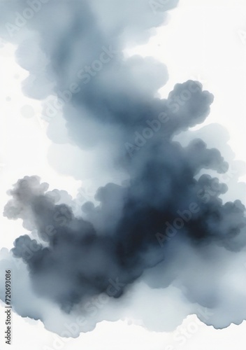 Watercolor Illustration Of Dark Fog Or Smoke Effect Isolated On White Background