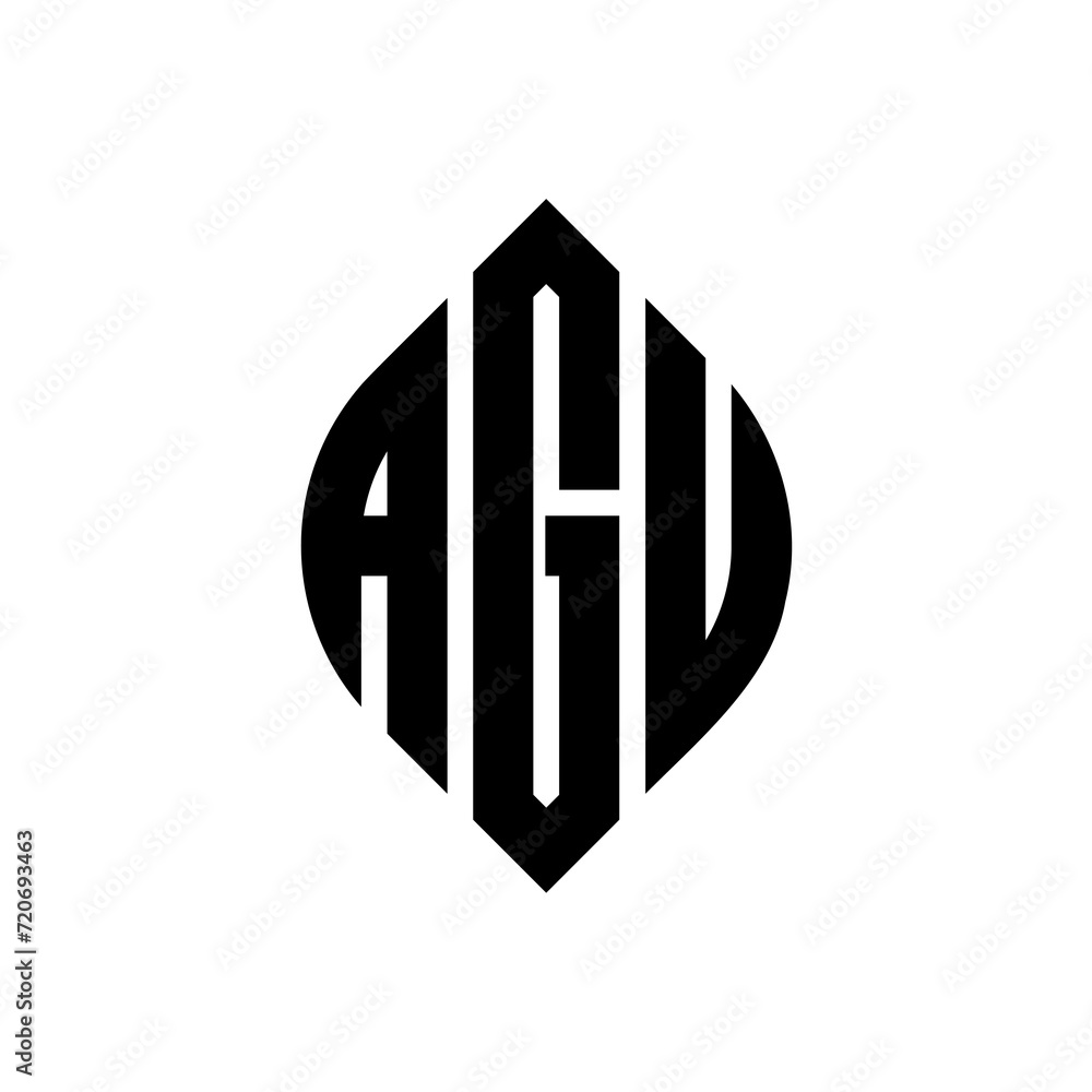 AGU circle letter logo design with circle and ellipse shape. AGU ellipse letters with typographic style. The three initials form a circle logo. AGU Circle Emblem Abstract Monogram Letter Mark Vector. AGU circle letter logo design with circle and ellipse shape. AGU ellipse letters with typographic style. The three initials form a circle logo. AGU Circle Emblem Abstract Monogram Letter Mark Vector.