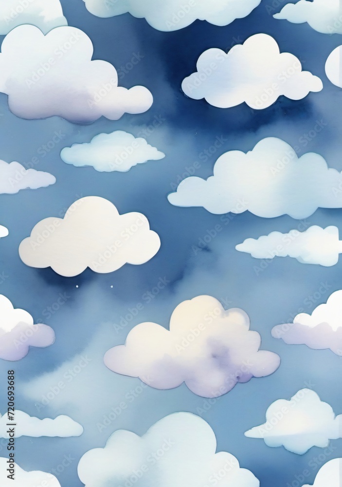 Watercolor Illustration Of A Clouds Set Isolated On White Background Watercolor Illustration Of A Clouds Set Isolated On White Background