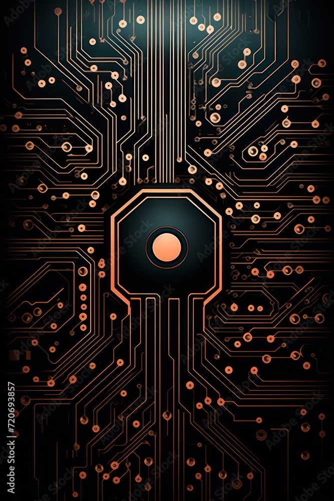 Computer technology vector illustration with rose gold circuit board