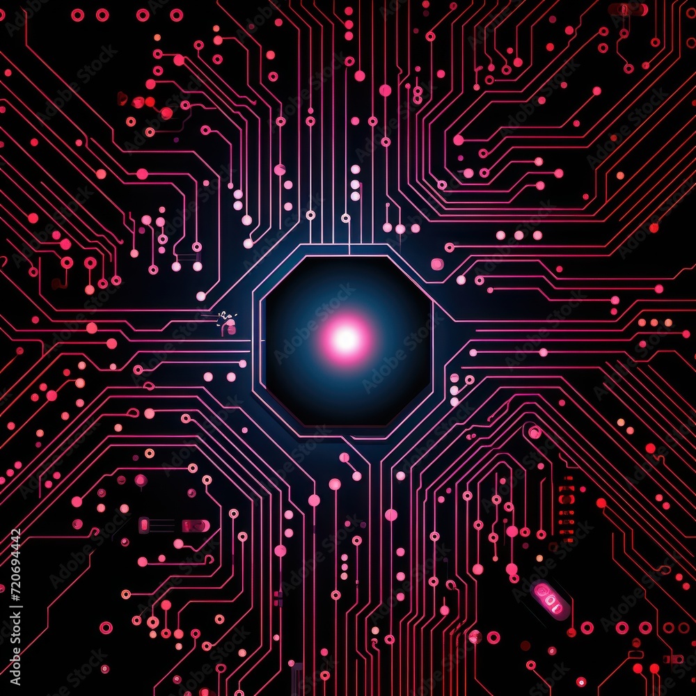 Computer technology vector illustration with ruby circuit board background pattern 