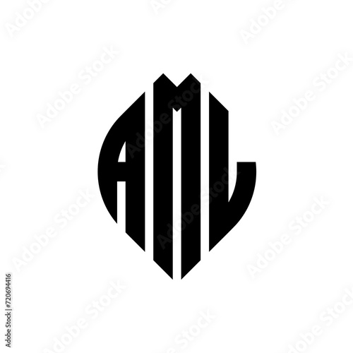 AML circle letter logo design with circle and ellipse shape. AML ellipse letters with typographic style. The three initials form a circle logo. AML Circle Emblem Abstract Monogram Letter Mark Vector.