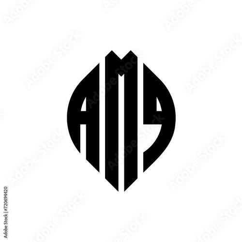 AMQ circle letter logo design with circle and ellipse shape. AMQ ellipse letters with typographic style. The three initials form a circle logo. AMQ Circle Emblem Abstract Monogram Letter Mark Vector.