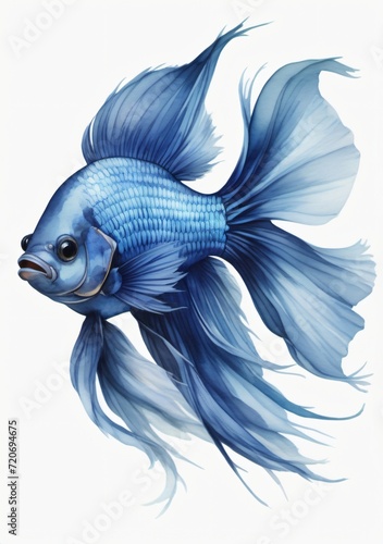 Watercolor Illustration Of A Blue Siamese Fighting Fish Isolated On White Background © Pixel Matrix