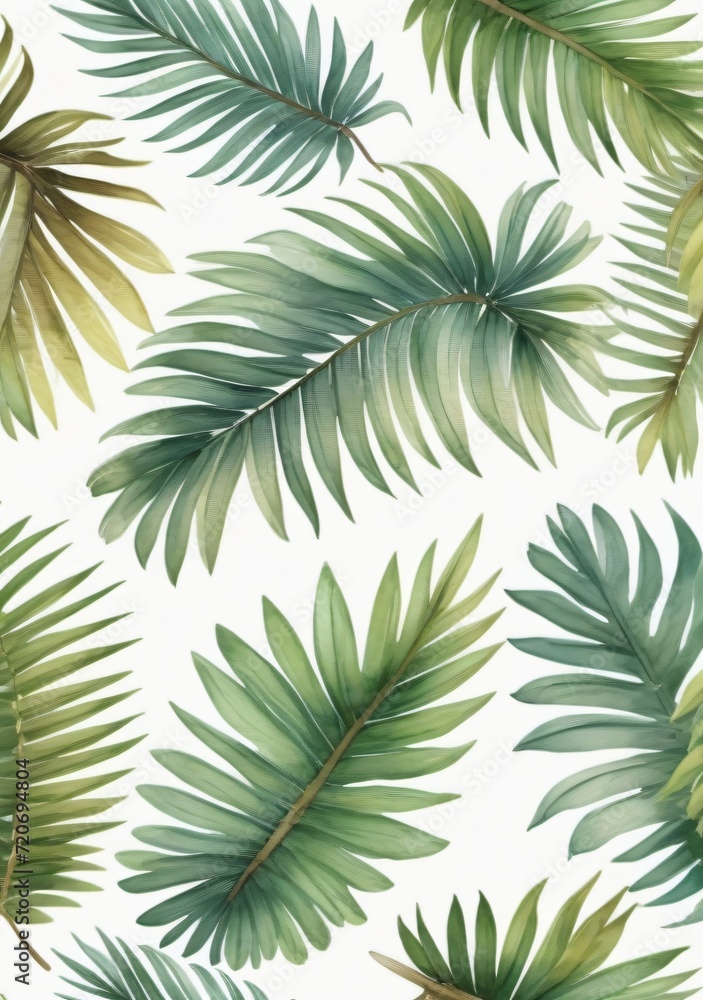 Watercolor Illustration Of Palm Tree Leaves Isolated On White Background