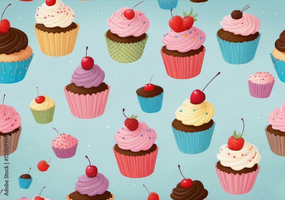 Childrens Illustration Of Seamless Pattern With Cupcakes Childrens Illustration Of Seamless Pattern With Cupcakes