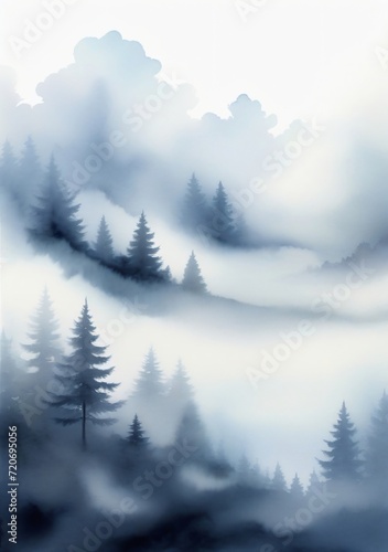 Watercolor Illustration Of Fog And Mist Effect Isolated On White Background