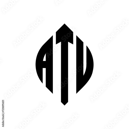 ATU circle letter logo design with circle and ellipse shape. ATU ellipse letters with typographic style. The three initials form a circle logo. ATU Circle Emblem Abstract Monogram Letter Mark Vector.