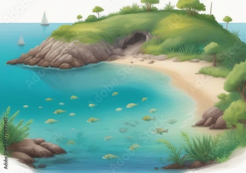 Childrens Illustration Of A Bay With Clear Water