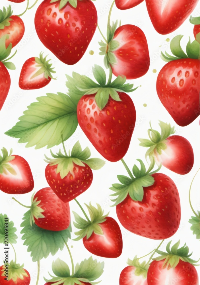 Watercolor Illustration Of Falling Strawberries Isolated On White Background Watercolor Illustration Of Falling Strawberries Isolated On White Background
