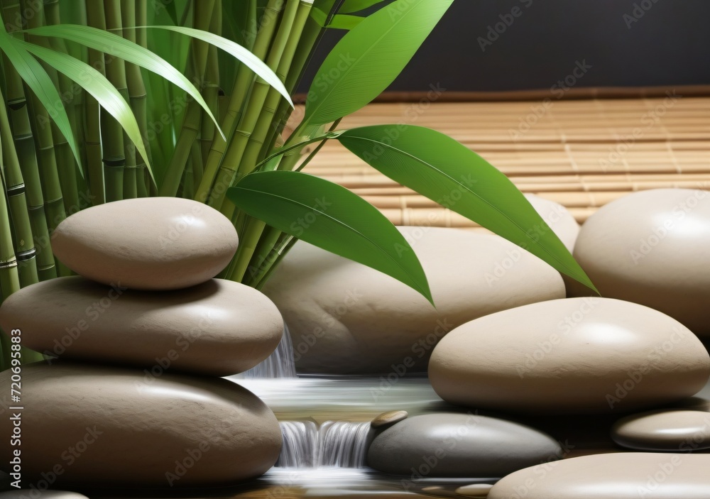 Childrens Illustration Of Stream Stones And Bamboo Shoots Feng Shui Spa. , Childrens Illustration Of Stream Stones And Bamboo Shoots Feng Shui Spa. ,