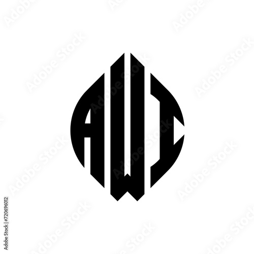 AWI circle letter logo design with circle and ellipse shape. AWI ellipse letters with typographic style. The three initials form a circle logo. AWI Circle Emblem Abstract Monogram Letter Mark Vector. photo