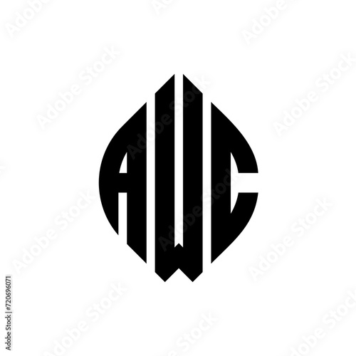 AWC circle letter logo design with circle and ellipse shape. AWC ellipse letters with typographic style. The three initials form a circle logo. AWC Circle Emblem Abstract Monogram Letter Mark Vector.