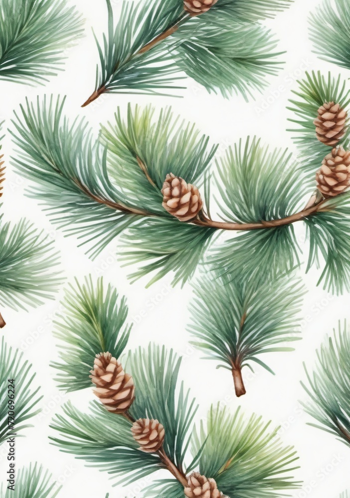 Fototapeta premium Watercolor Illustration Of A Seamless Pattern With Pine Branch Watercolor Illustration Isolated On White Background