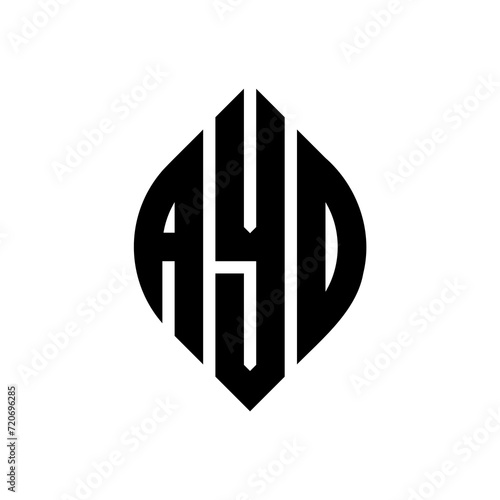 AYD circle letter logo design with circle and ellipse shape. AYD ellipse letters with typographic style. The three initials form a circle logo. AYD Circle Emblem Abstract Monogram Letter Mark Vector.