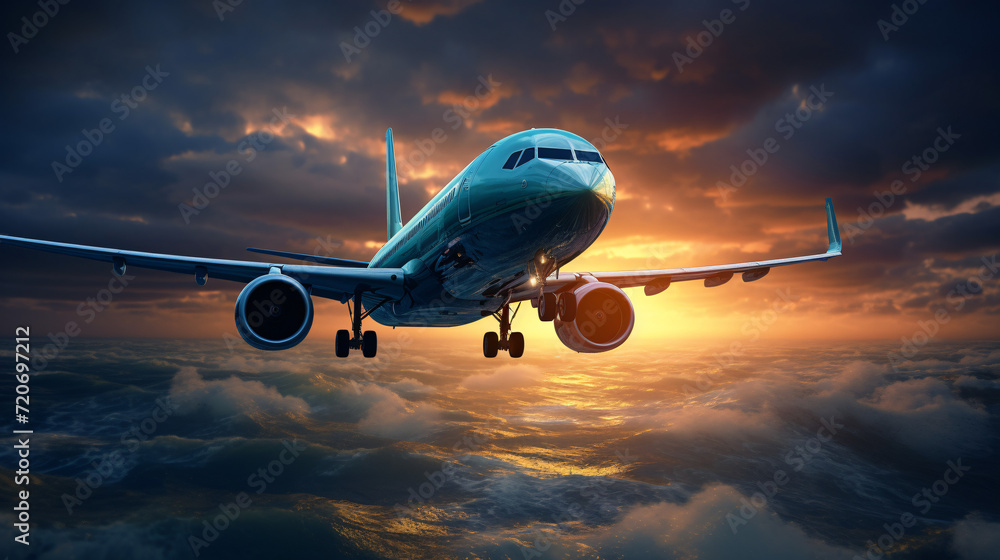 airplane in the sky at sunset airplane in the sky at sunset