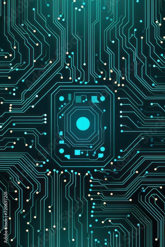 Computer technology vector illustration with turquoise circuit board background pattern