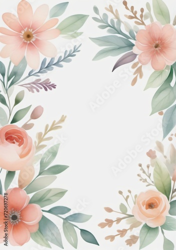 Watercolor Illustration Of A White Greeting Card Mockup With Subtle Boho Floral Accents Isolated On White Background
