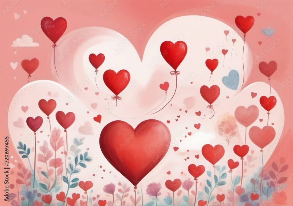 Childrens Illustration Of Love And Romantic Concept Art. Hearts Background.