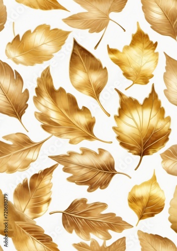 Watercolor Illustration Of A Golden Metallic 3D Leaf Isolated On White Background