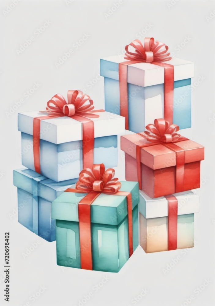 Fototapeta premium Watercolor Illustration Of A 3D Render Of Isolated Open Gift Boxes Isolated On White Background