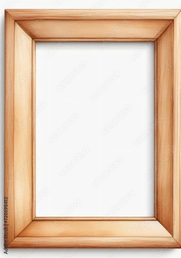 Watercolor Illustration Of A Wooden Picture Frame Isolated On White Background Watercolor Illustration Of A Wooden Picture Frame Isolated On White Background