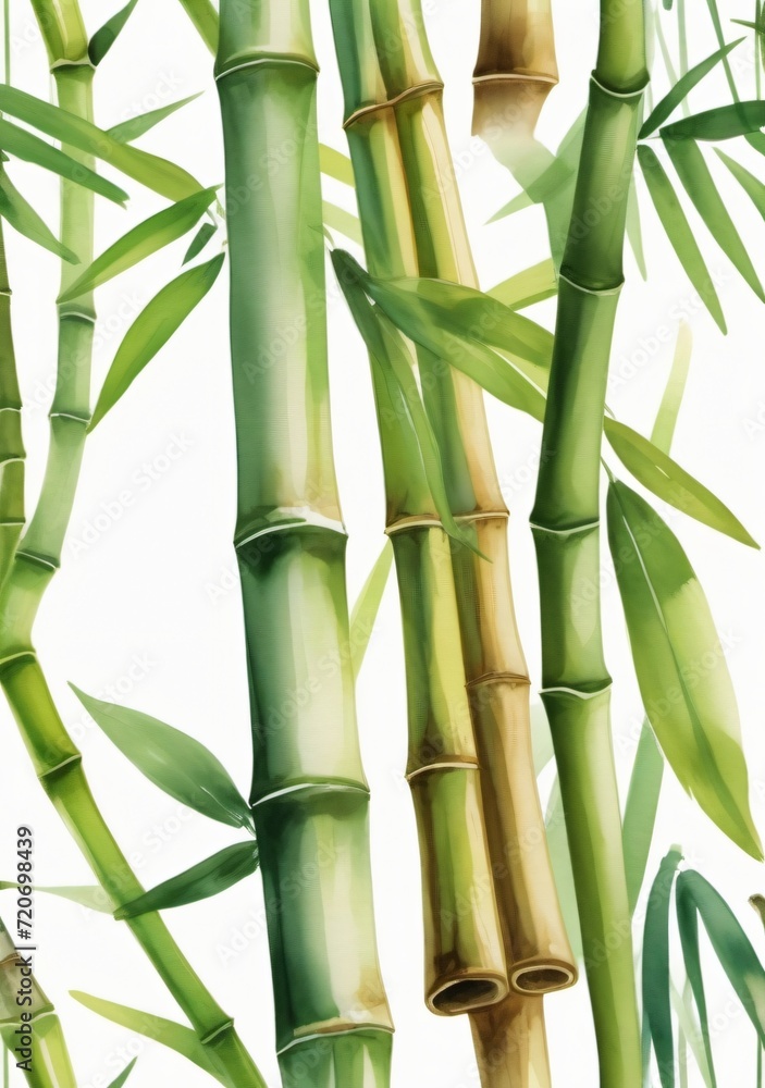 Obraz premium Watercolor Illustration Of A Piece Of Bamboo Trunk Isolated On White Background