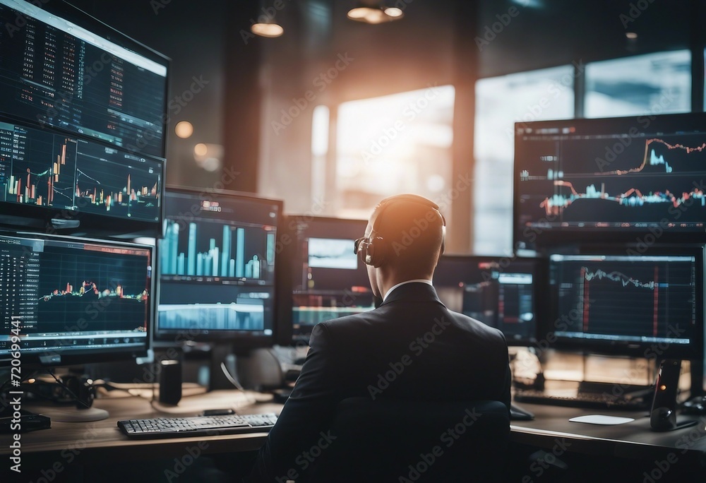 Finance trade manager analyzing stock market indicators for best investment strategy financial data - obrazy, fototapety, plakaty 