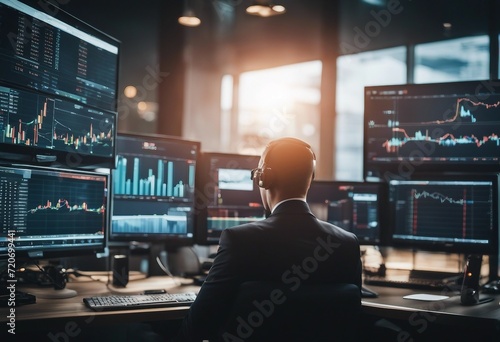 Finance trade manager analyzing stock market indicators for best investment strategy financial data